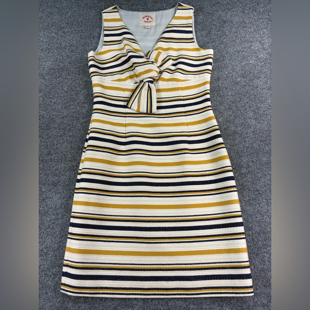 Brooks Brothers Cream Striped Twist Bow Detail Sleeveless Sheath Mini Dress - 6